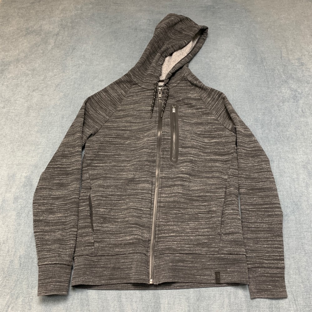 Express Hoodie Men Heather Gray Cotton Stretch Raglan Sleeve Drawstring Full Zip